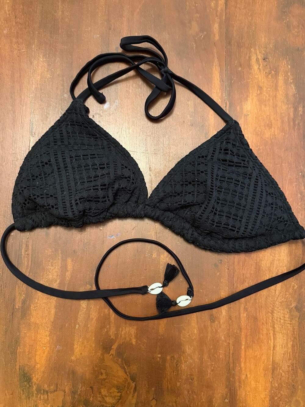 Wild Fable Black Crochet Triangle Bikini Top Size M